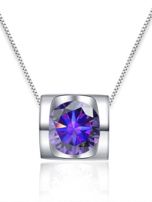 1 carat [Deep Purple Mosonite] 925 Sterling Silver Moissanite Geometric Classic Necklace